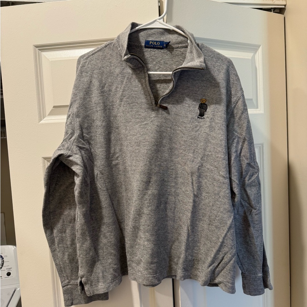 Ralph Lauren Heather Gray Quarter-Zip Bear Pullover
